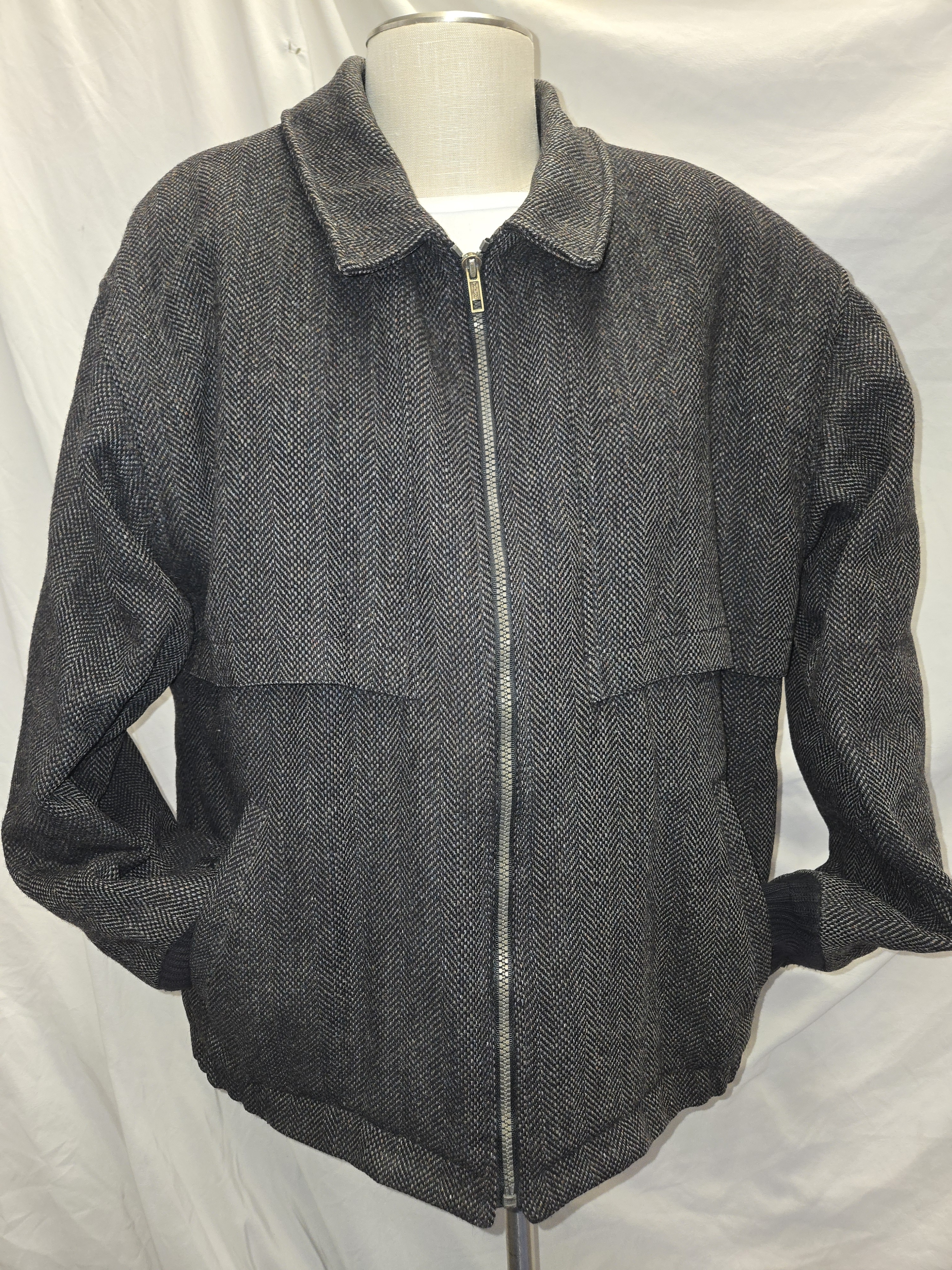 Vtg 80s Pendleton Wool Bomber Jacket Gray Herringbone Thinsulate Medium